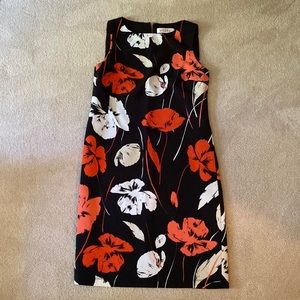 kasper sleeveless dress navy with orange & cream flowers Smoke & pet free home
